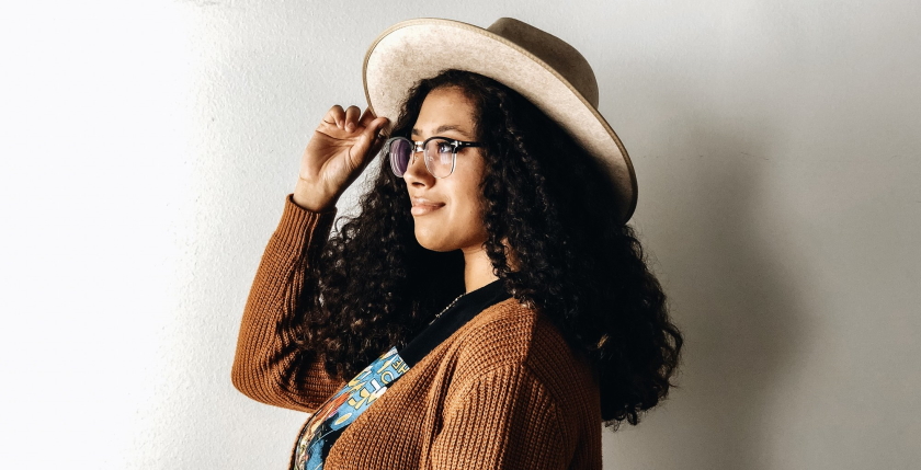 wearing a hat